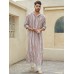 Men Striped Half Buttons Hooded Casual Calf Length Loose Night Robe