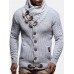 Mens Solid Color Knitted High Neck Single  Breasted Sweater Cardigans
