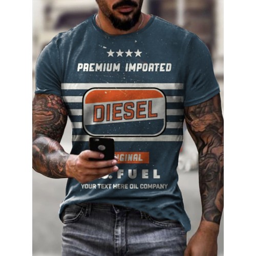 Round neck slim fit English letter printed short sleeved shirt