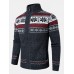 Mens Geometric Graphics Knitted Fleece Lined Warm Sweater Cardigans