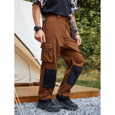 Men Colorblock Multi Pocket Ankle Length Soft Breathable Cargo Pants